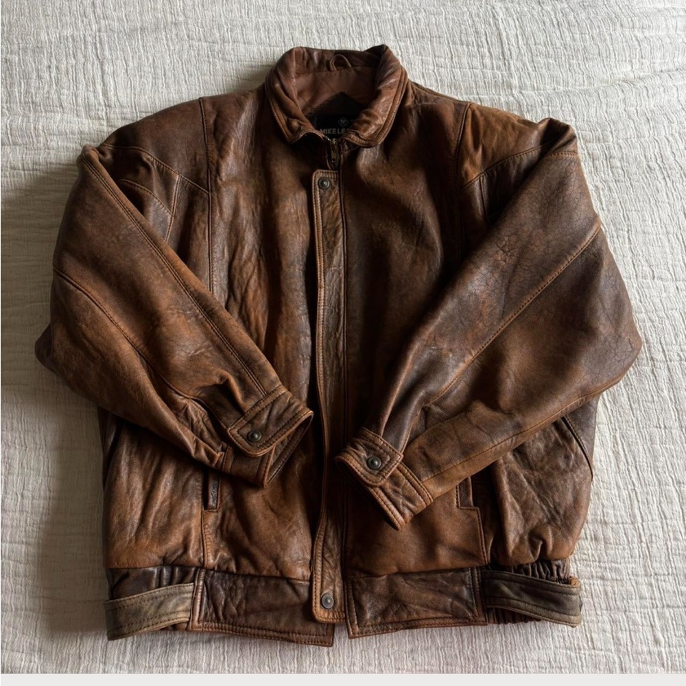 Mike Leather Vintage 90s leather bomber jacket XL Men's or oversized women's